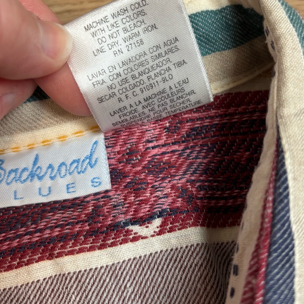 Backroad Blues striped and embroidered button down, large - Picture 6 of 9
